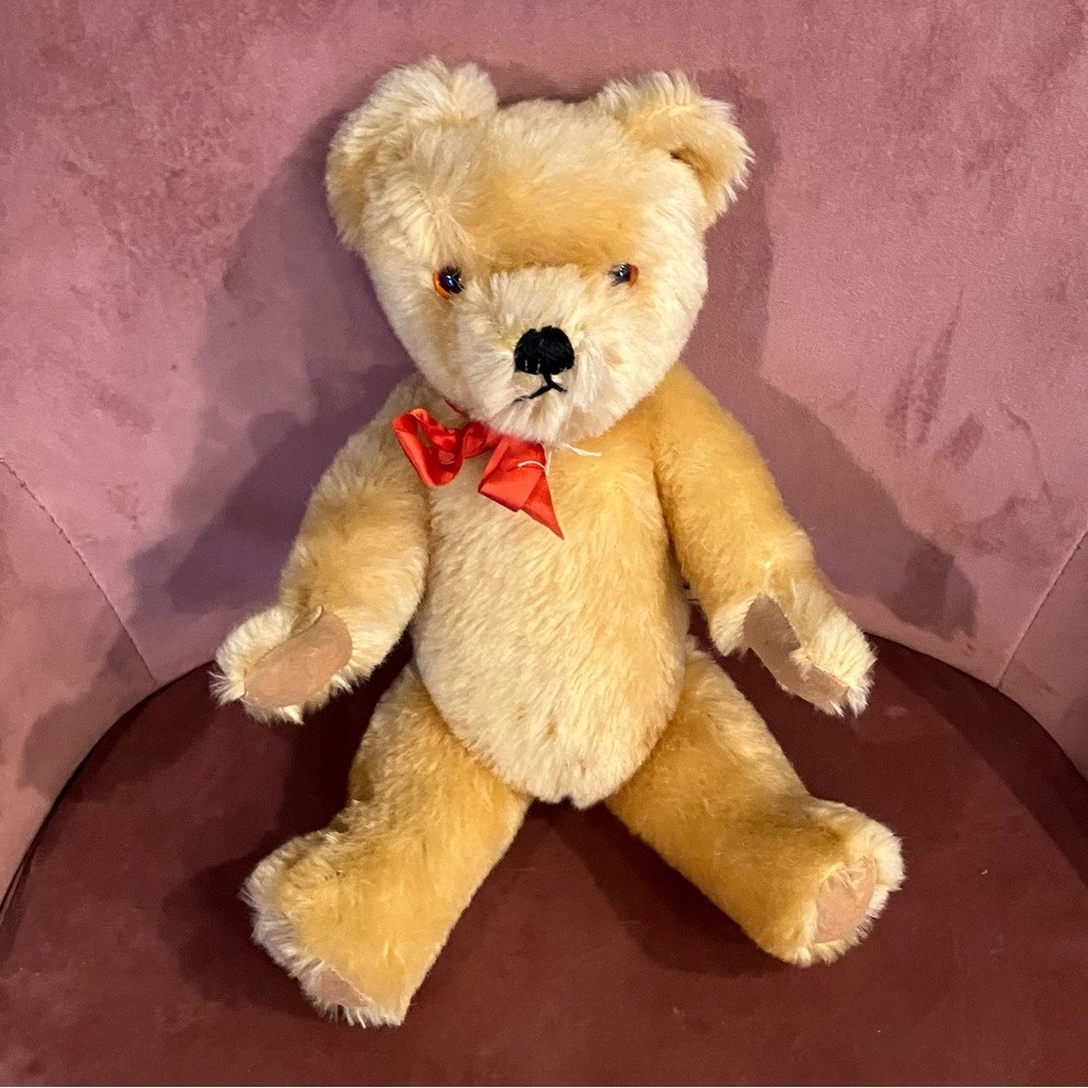 Vintage Blonde Mohair Jointed Teddy Bear Made in England
